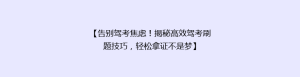【告别驾考焦虑!揭秘高效驾考刷题技巧,轻松拿证不是梦】